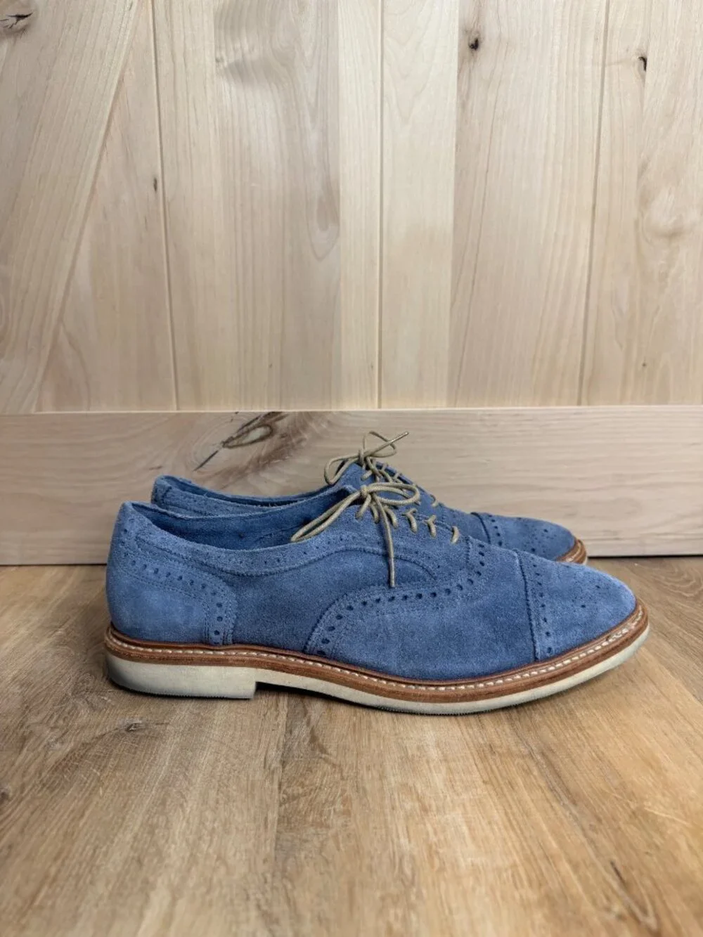 Allen Edmonds Strandmok 2.0 Blue Suede Oxford Shoes Mens 10D Vibram Gumlite